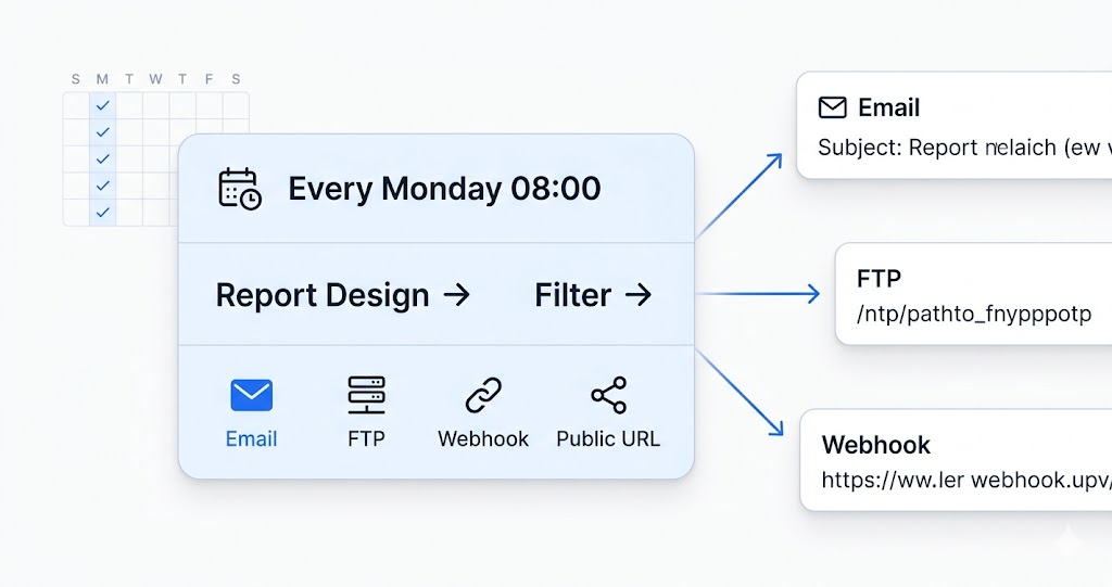 Export OrderPro automation schedule configuration showing recurring report delivery settings